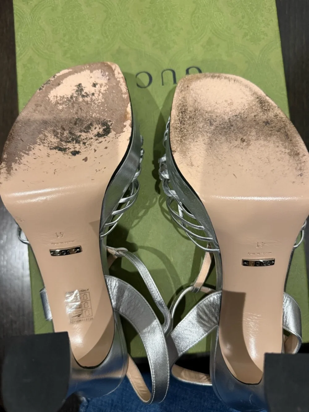 Gucci Silver Metallic T-Strap Platform Sandals - Picture 12 of 12